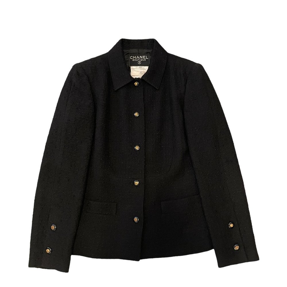 CHANEL 100% Black Wool Vintage Two-Piece Suit - RARE